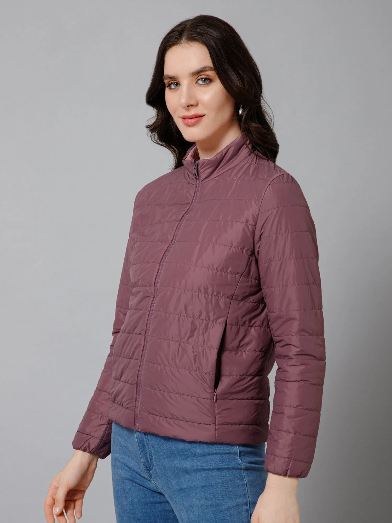 Women's Casual  Purple Quilted  Reversible Jacket