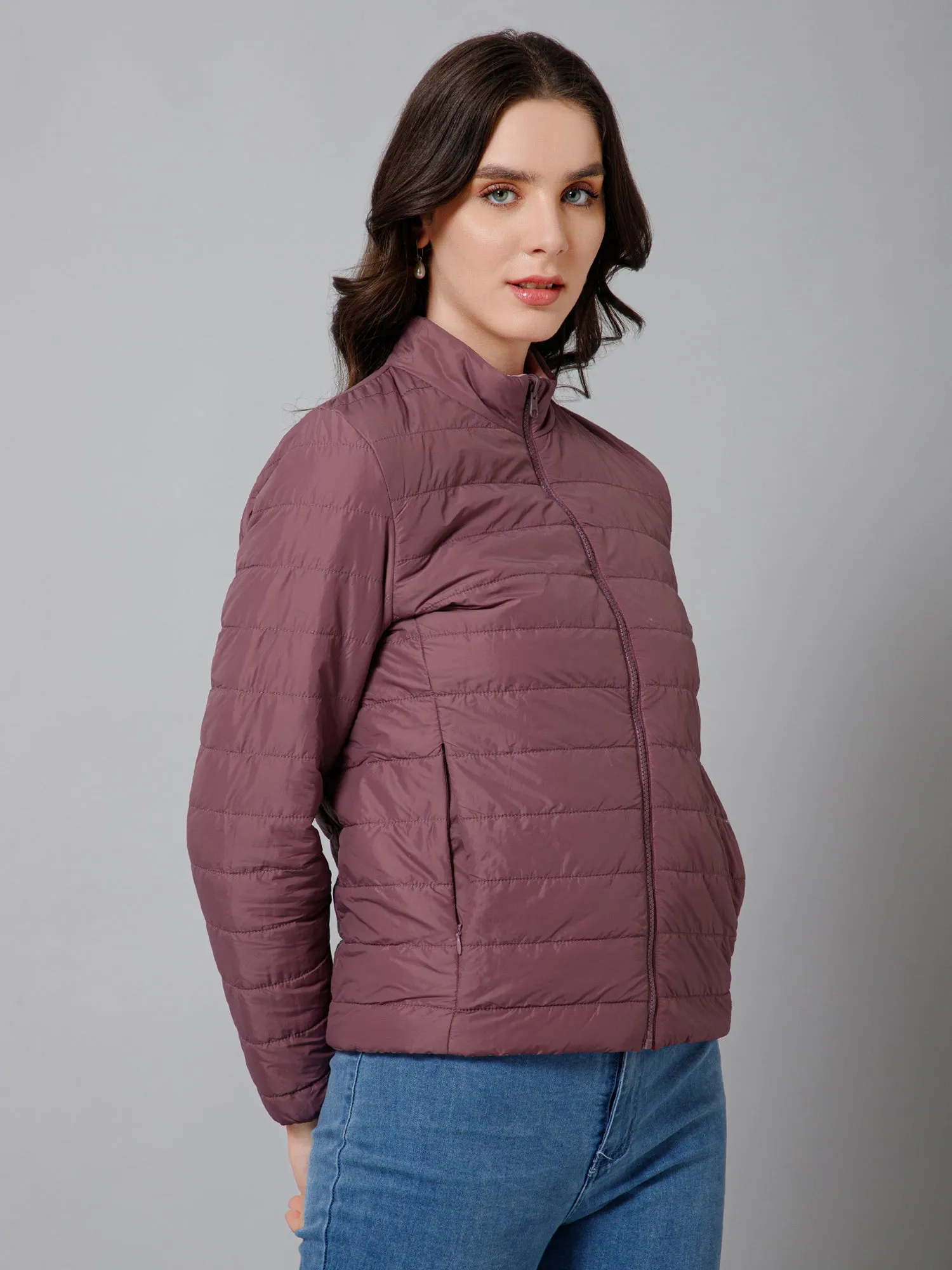 Women's Casual  Purple Quilted  Reversible Jacket