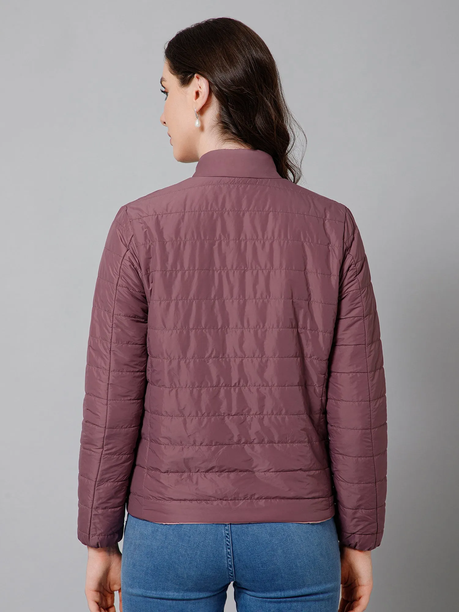 Women's Casual  Purple Quilted  Reversible Jacket