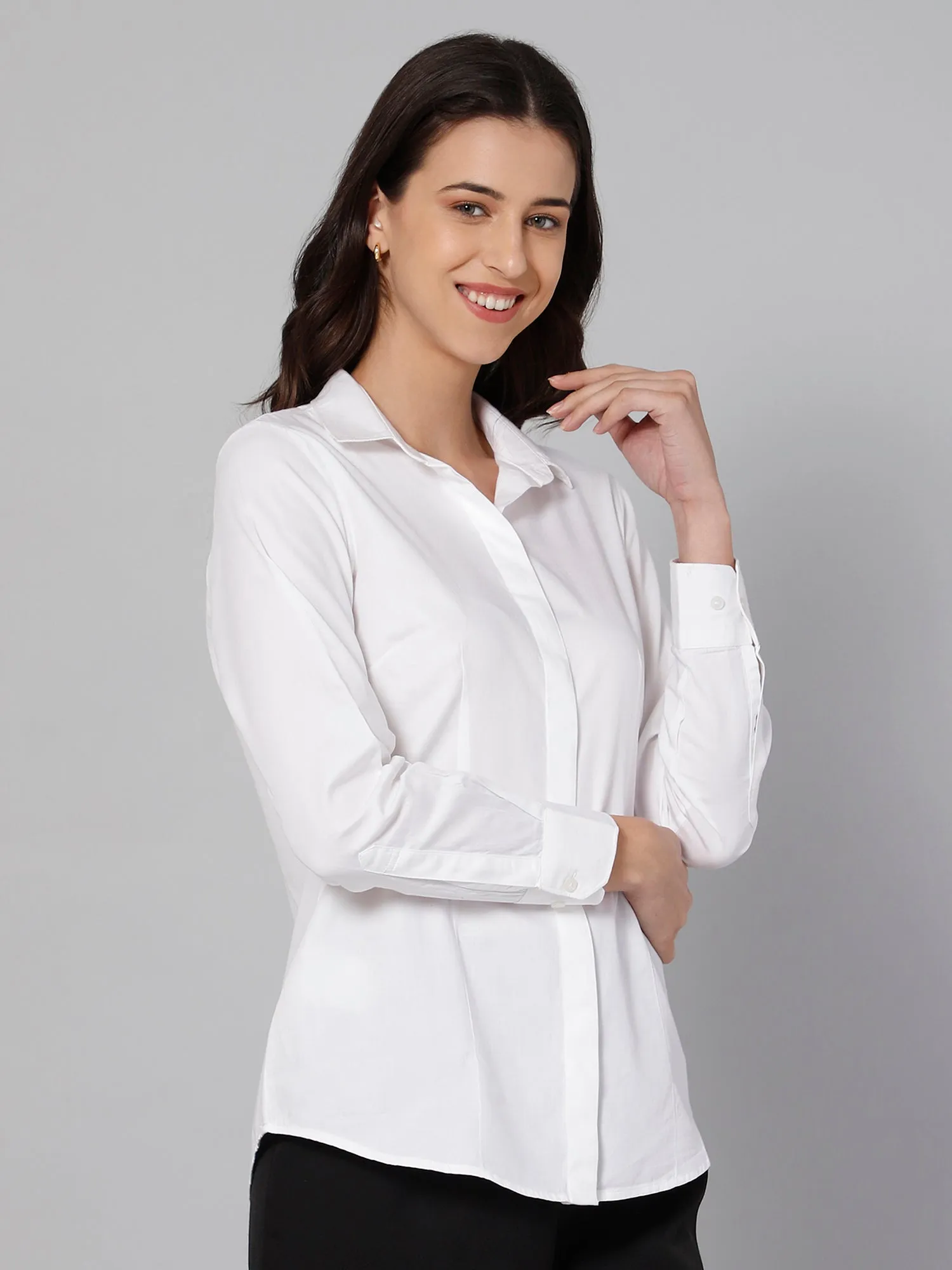 Women's Formal Slim Fit White Regular Full Sleeve  Shirt