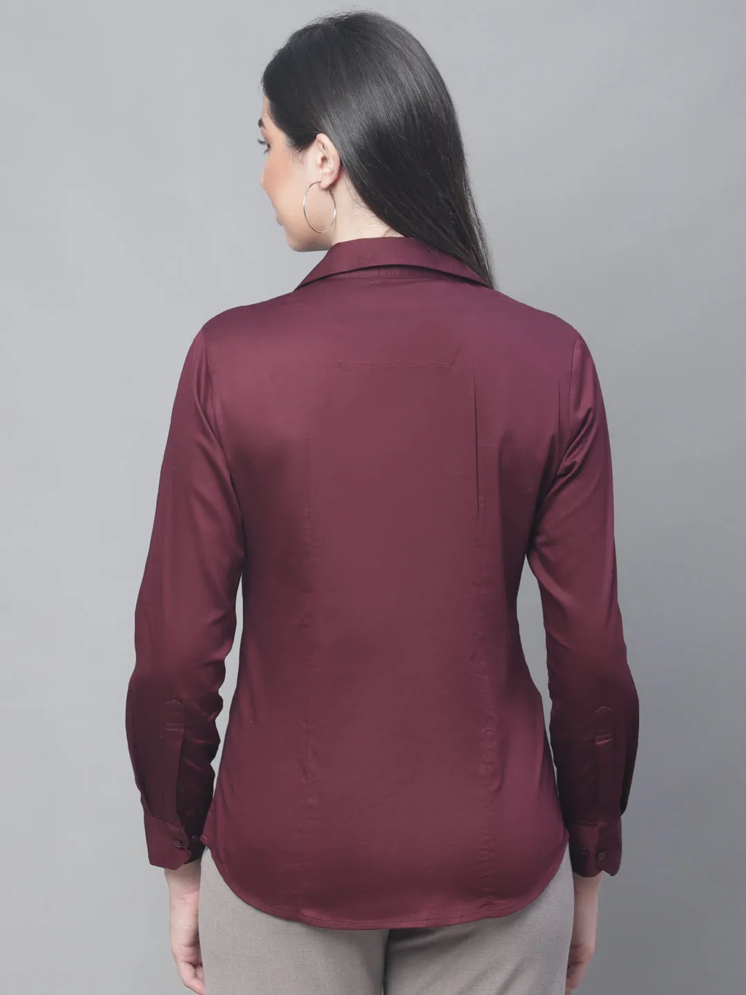 Women's Formal Slim Fit Wine Regular Full Sleeve  Shirt