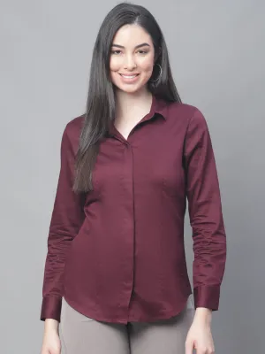 Women's Formal Slim Fit Wine Regular Full Sleeve  Shirt