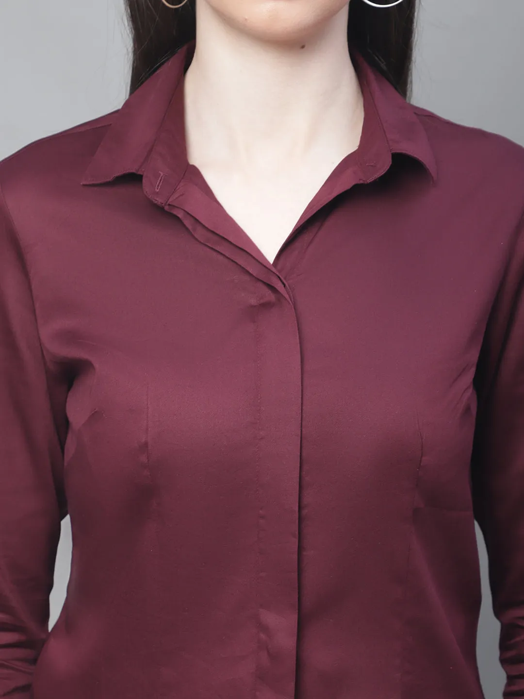 Women's Formal Slim Fit Wine Regular Full Sleeve  Shirt