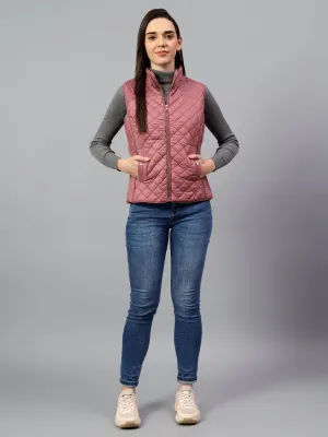 Women's Pink Solid Sleeveless Winter Jacket