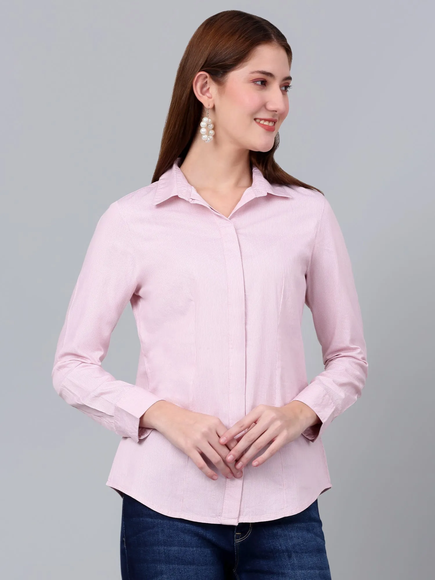 Women's Pink Striped Formal Shirt