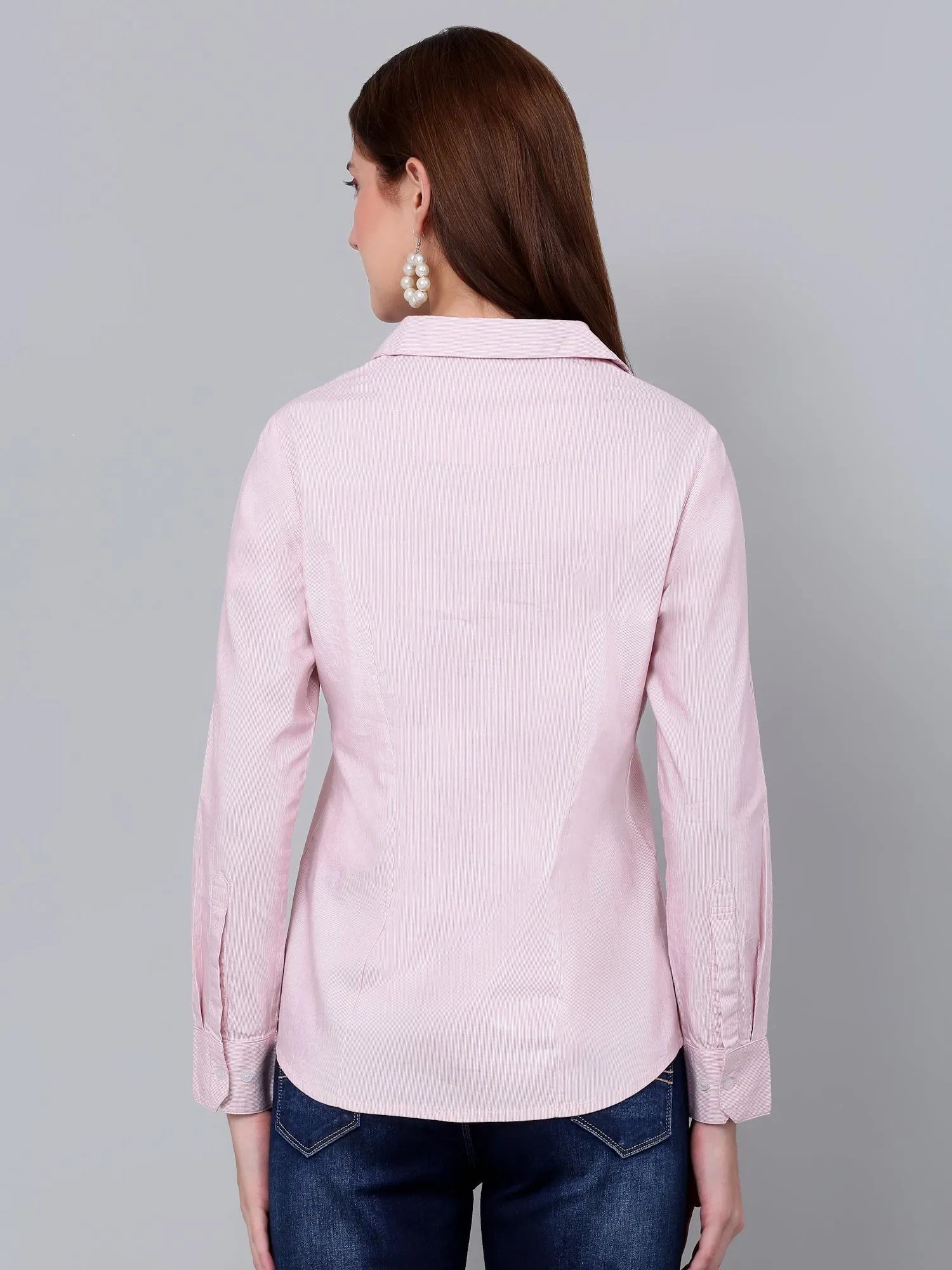 Women's Pink Striped Formal Shirt