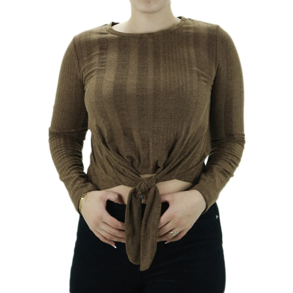 Women's Tie Front Casual Sweater,Brown