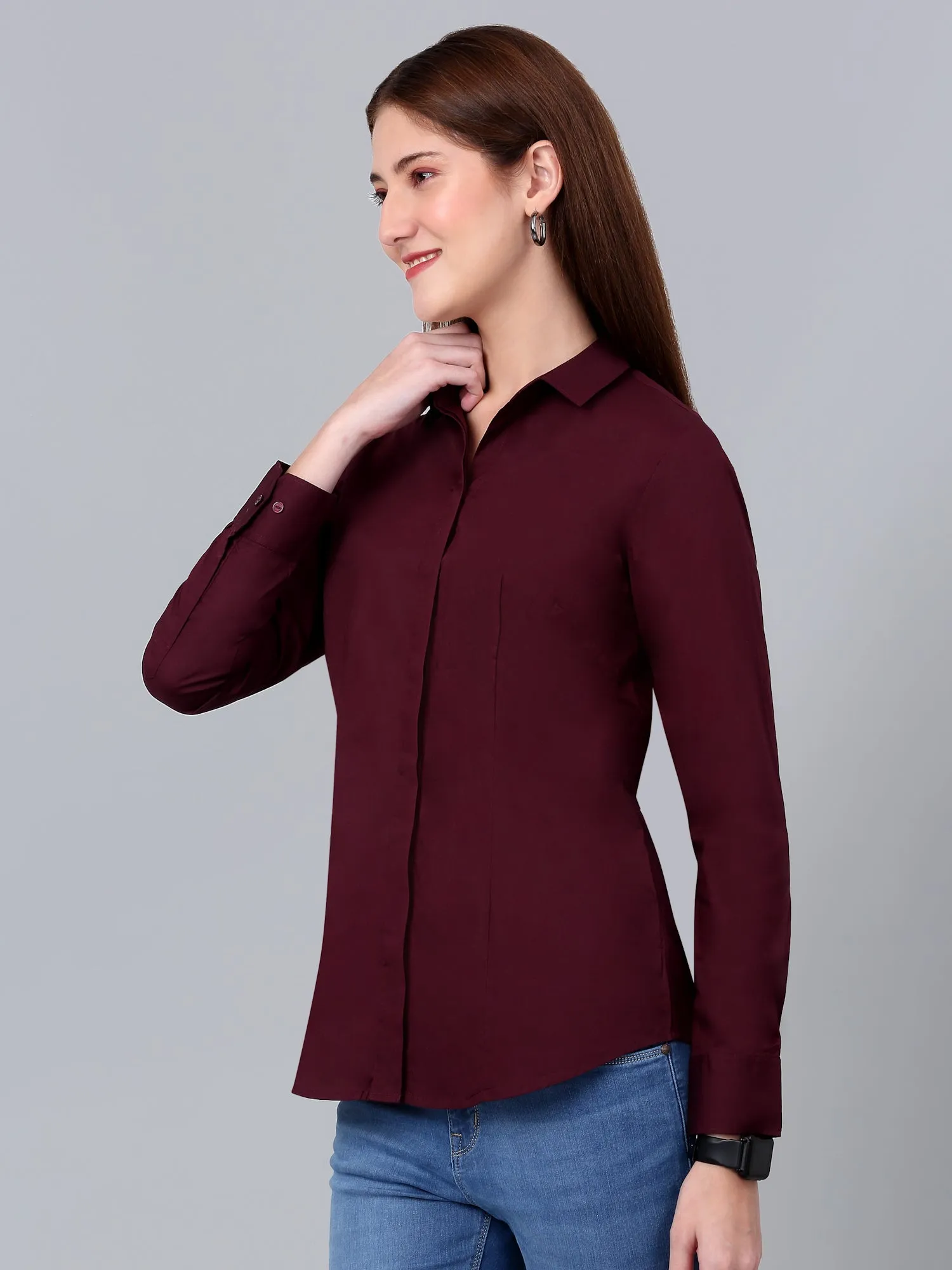 Women's Wine Solid Formal Shirt