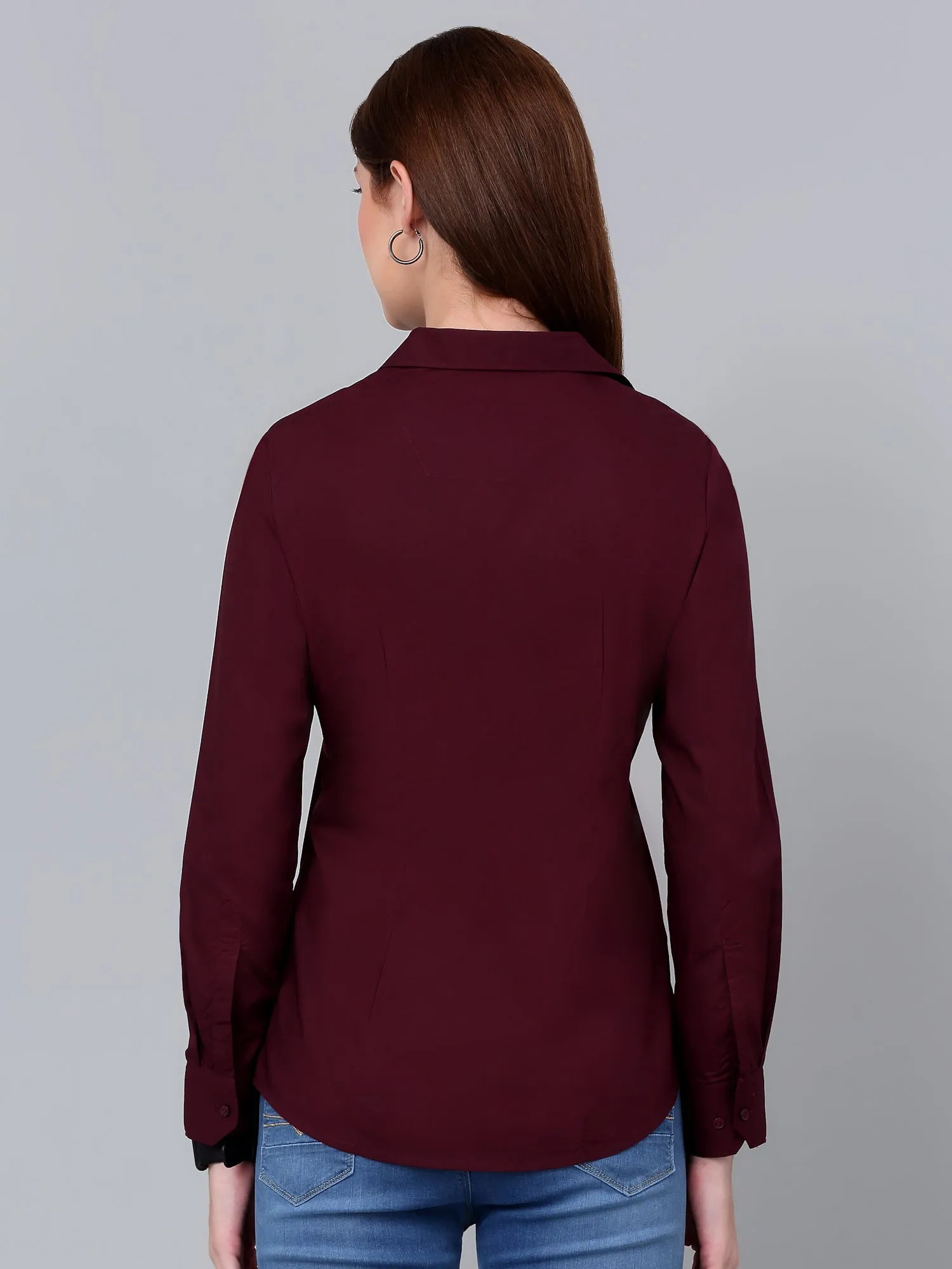 Women's Wine Solid Formal Shirt