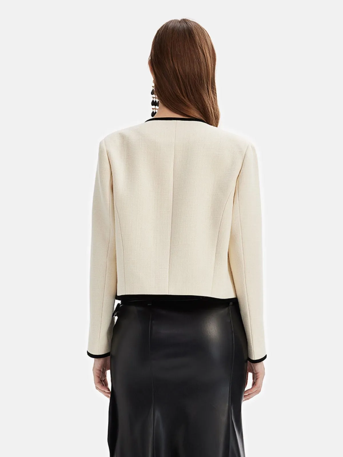 Wool Contrast-Trim Short Blazer