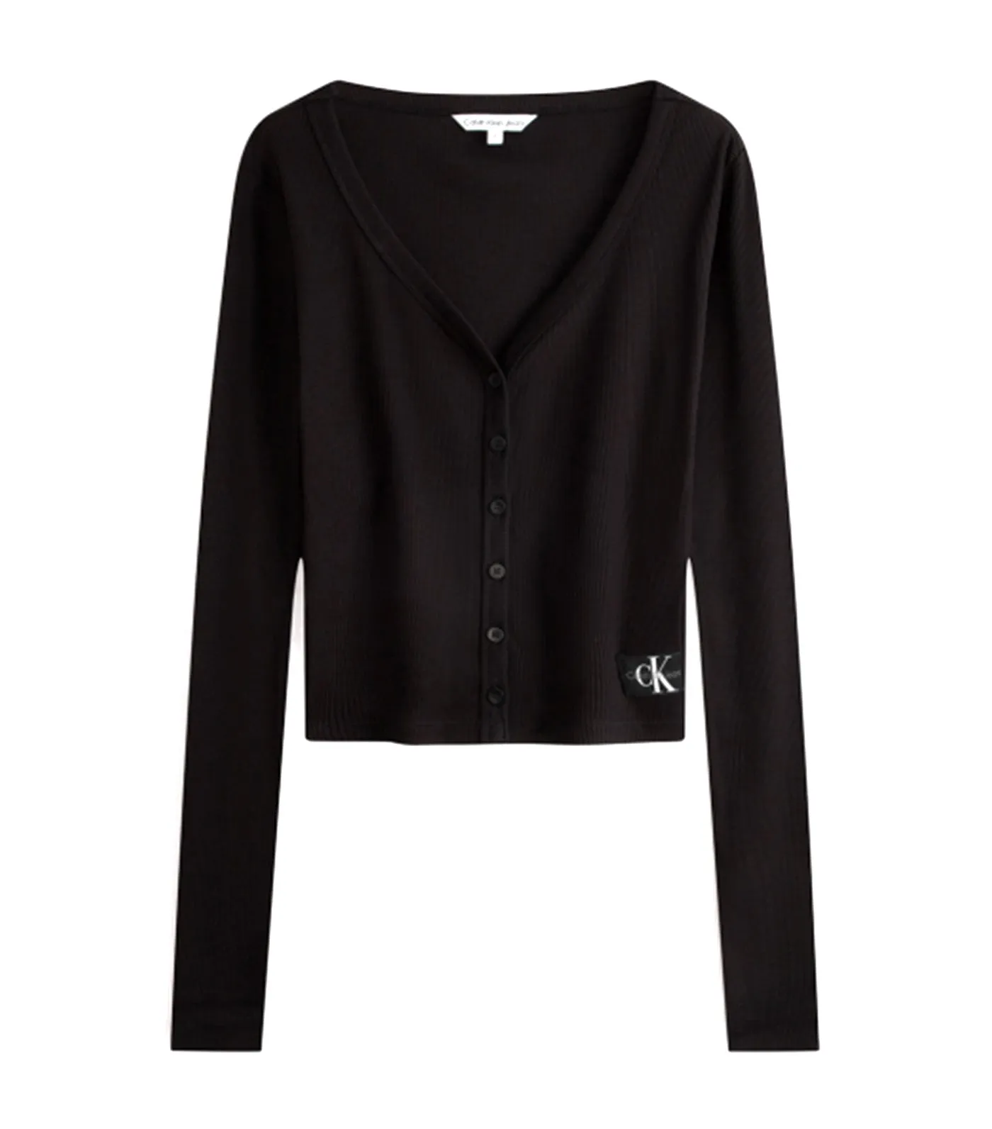 Woven Button V-neck Cardigan Black